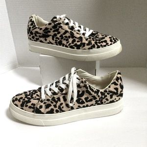 Nordstrom Topshop womens 8 Black Tan Leopard platform sneakers